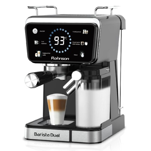 ΚΑΦΕΤΙΕΡΑ ΕΣΠΡΕΣΣΟ ROHNSON R-98082 BARISTA DUAL BLACK INOX 20BAR ΟΘΟΝΗ LED & LATTE